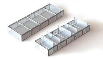 Panels of Siemon’s active cold aisle containment solution.