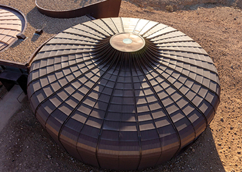 The geometry of the pods was inspired by the fossilised urchins present on site.