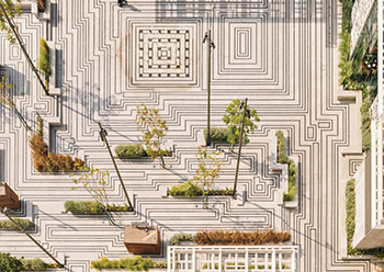 Steps in the square and joints are outlined in black granite.