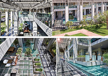 The atrium extends 10 floors above the entrance hall of the Al Bandar Rotana.