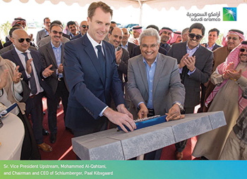 Paal Kibsgaard, chairman and CEO of Schlumberger, and Aramco’s Mohammed Al Qahtani at the ground-breaking ceremony for Spark