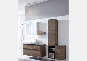 Unique bathroom designs can be created using open or closed medium and low cabinets designs.