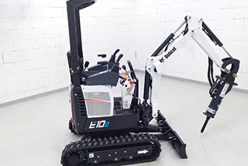The Bobcat E10e ... industry’s first fully electric, zero tail swing (ZTS) mini-excavator in the one-tonne class.
