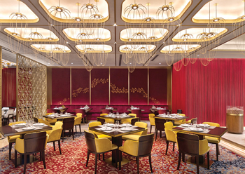 Lighting in the Indian restaurant has been designed to reinforce its grandeur.
