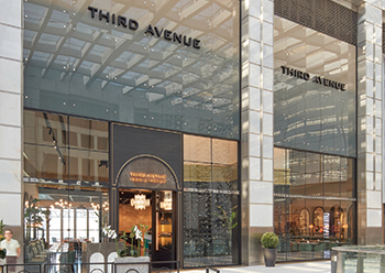 The contemporary glass façade of the fine-dining restaurant.