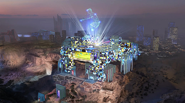 The Prince Mohammed bin Salman Stadium ... a futuristic venue perched atop the 200-m-high Tuwaiq cliff.