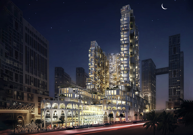 A seven-star hotel and serviced apartment complex designed by RMJM for the Jabal Omar Development.