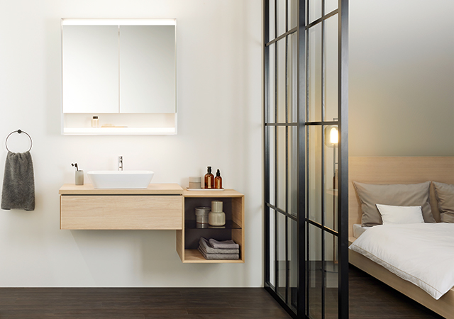 Geberit One washbasin taps incorporate water-saving features.