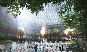 The steel work will provide the trellis structure for the 67.5-m-tall, 130-m-wide dome.