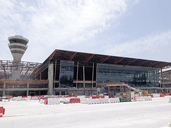The reinforced concrete and structural steel works of the terminal building area has been completed.