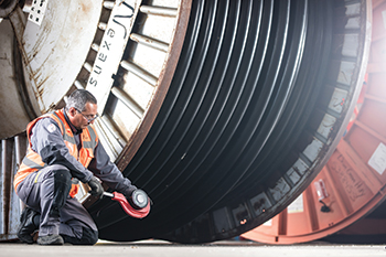 An engineer at work at Nexans’ high-voltage test laboratory in Calais, France.