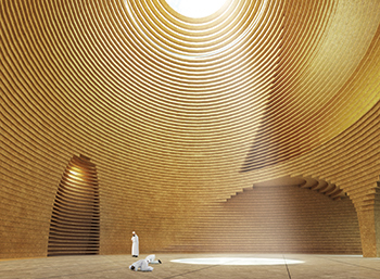 A high oculus brings daylight into the space, forming a spiritual connection with the earthy interior and the heavenly skies.