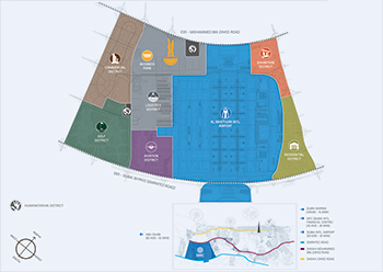 The DWC masterplan showing the districts and the airport.