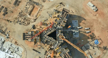 An overhead view of the central core and wing walls.