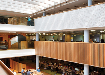 Heradesign panels suspended vertically as fins ... at BBH HQ.