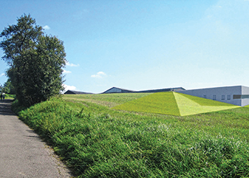 In harmony ... a perspective of the supply building in the countryside, which is complemented by its green roof.