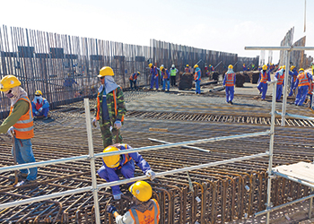 Base slab reinforcement is in progress on Al Wukair-Al Wakrah Bypass Interchange.