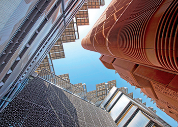 Buildings in Masdar City are constructed with 90 per cent recycled aluminium and low-carbon cement.