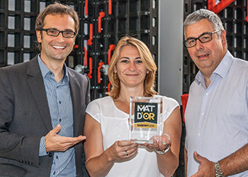 All smiles … Peri product manager Helmut Baechle with Peri France’s marketing coordinator Stéphanie Derouet and Technical Office manager Thierry Chancibot.