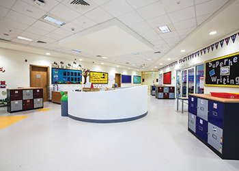 The school reception and a classroom (left).