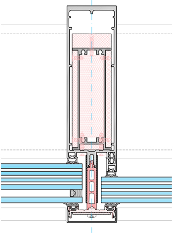 A horizontal section of the MX-FP curtain wall.