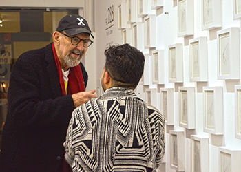 Alghata discusses the exhibition with Pritzker Prize-winning architect Thom Mayne.